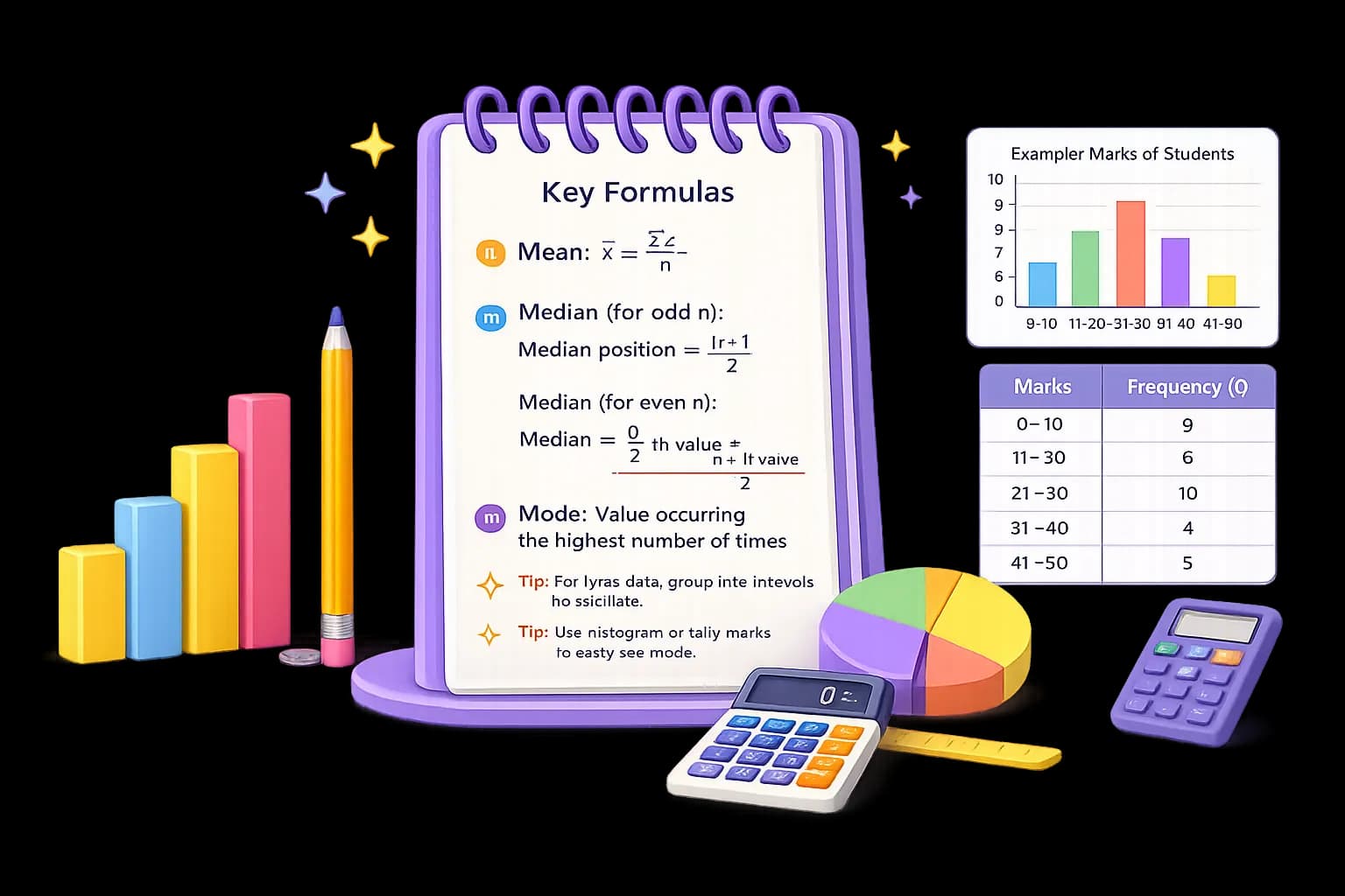 Mean, Median and Mode Illustration
