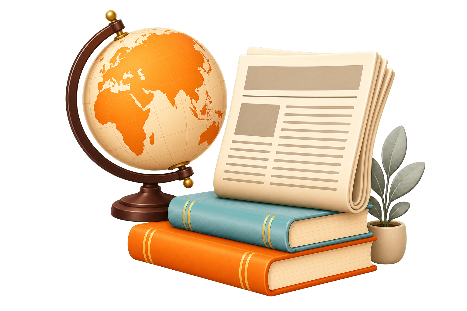 General awareness globe, newspaper and books illustration